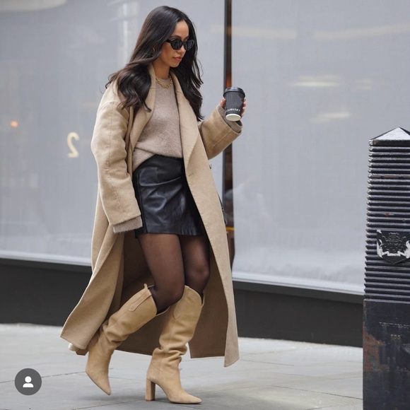 Zara boots leather suede tan camel high tops knee heels heeled cowboy - Picture 2 of 8